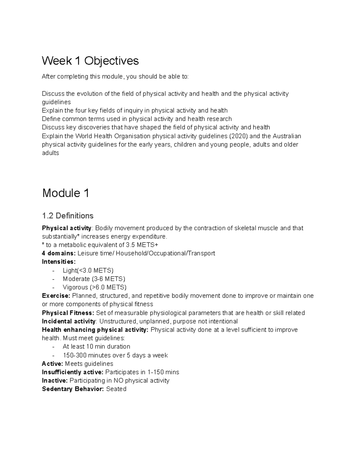 HSE 111 1.0~2.6 Notes - Week 1 Objectives After completing this module ...