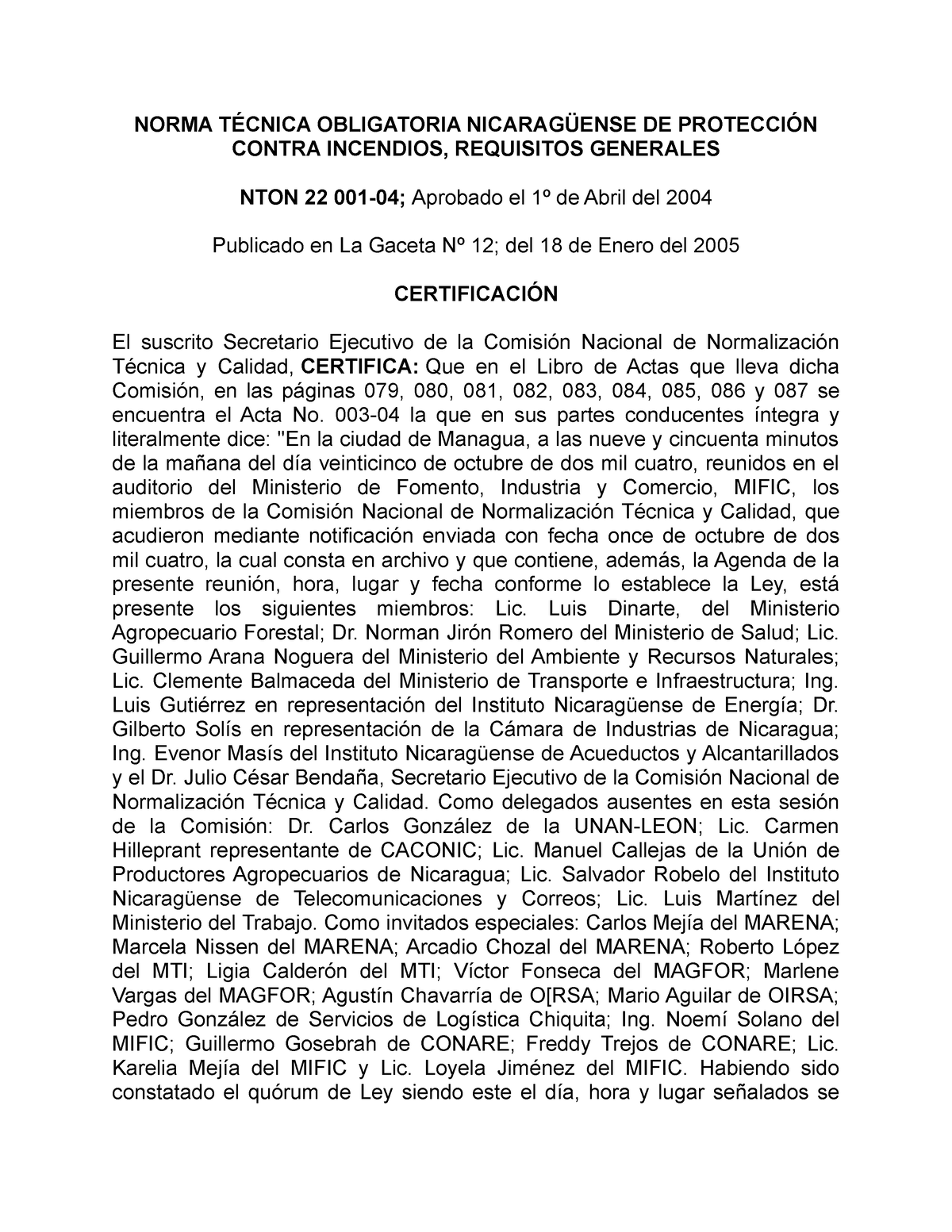 Norma Técnica Obligatoria Nicaragüense DE Protección Contra Incendios ...