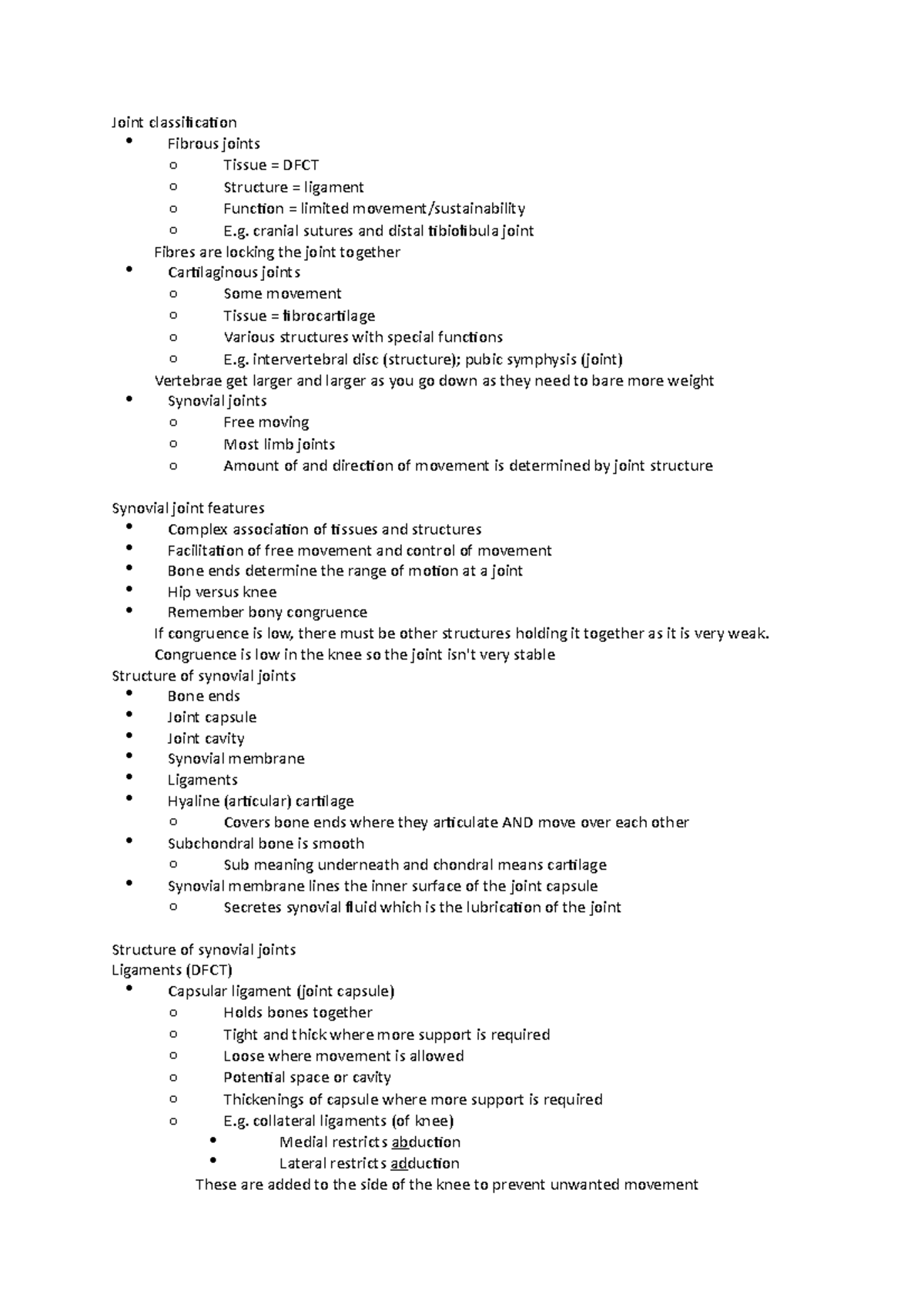 Lecture 9 - Joint classifications- Synovial joints (structures ...