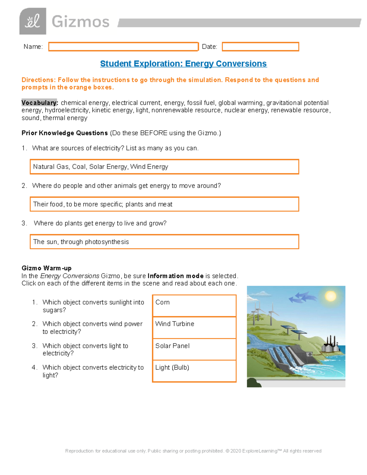 10. Energy Conversions Gizmo - Name: Date: Student Exploration: Energy ...