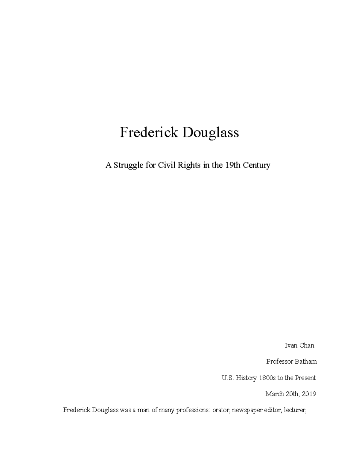 frederick douglass thesis ideas