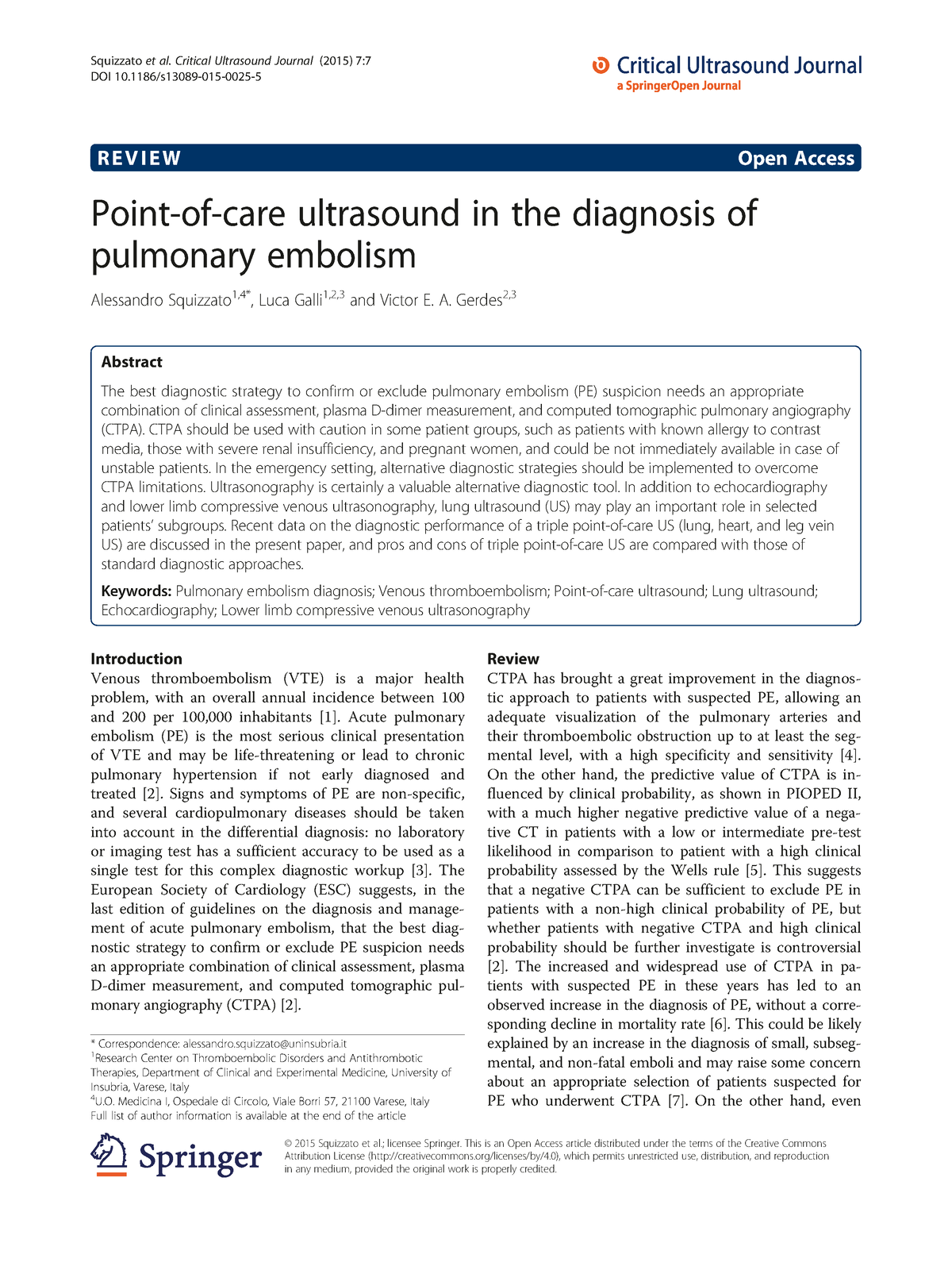 Point-of-care ultrasound in the diagnosis of - R E V I E W Open Access ...