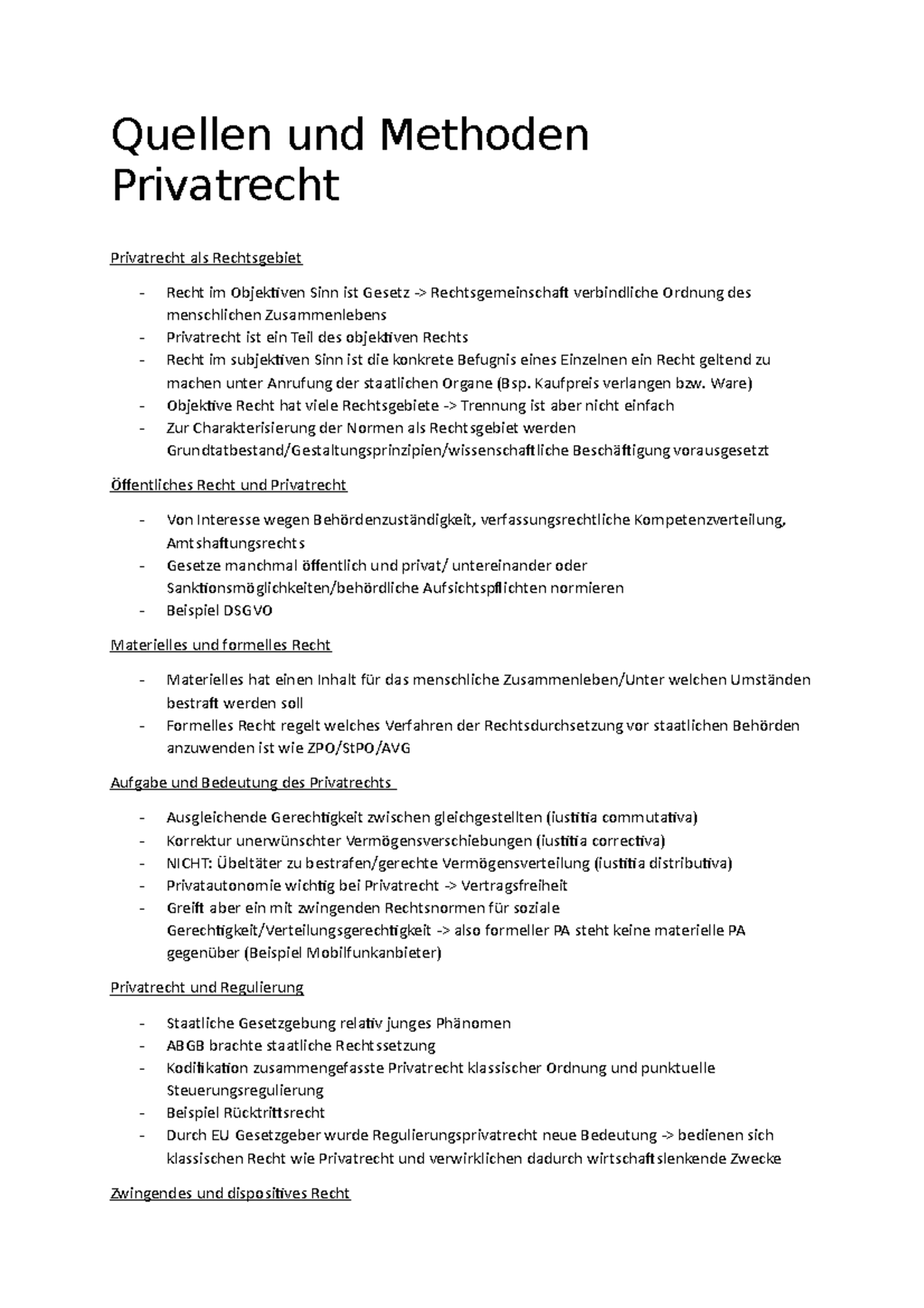 Privatrecht Und öffentliches Recht Quellen und Methoden - Quellen und Methoden Privatrecht Privatrecht als