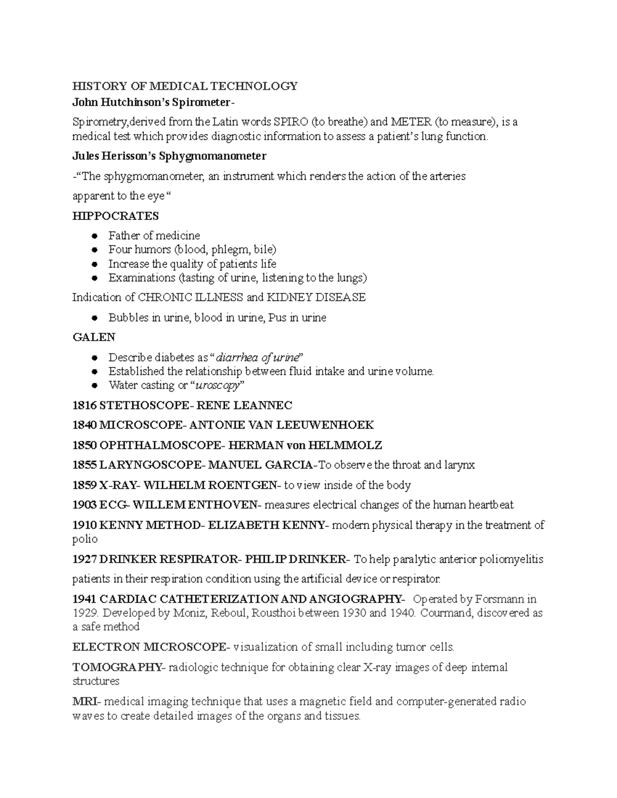 PMTP NOTES Reviewer - HISTORY OF MEDICAL TECHNOLOGY John Hutchinson’s ...