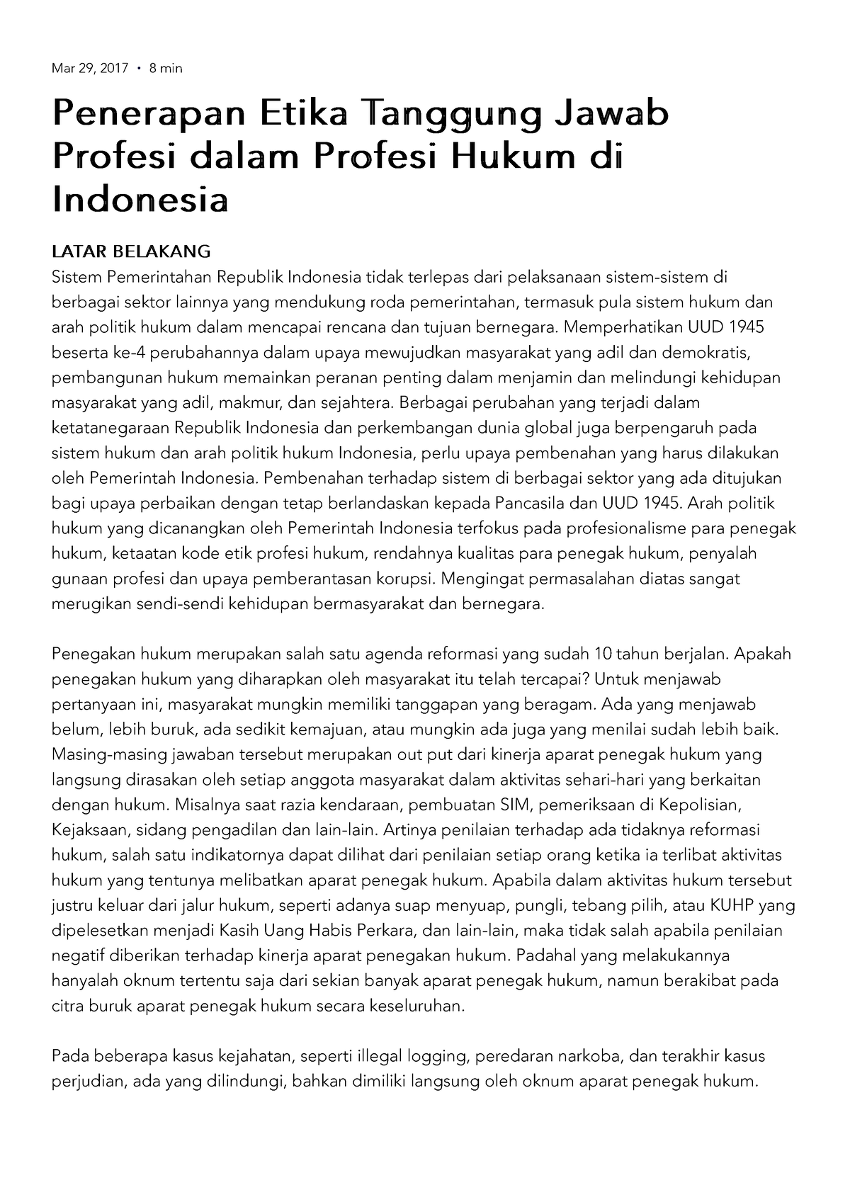 Penerapan Etika Tanggung Jawab Profesi Dalam Profesi Hukum Di Indonesia ...