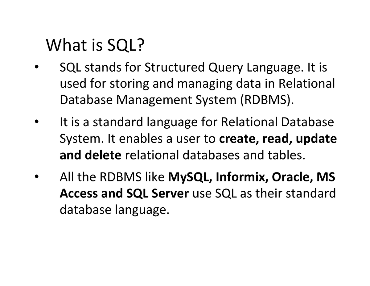 Sql Commands What Is Sql • Sql Stands For Structured Query Language It Is Used For Storing 4796