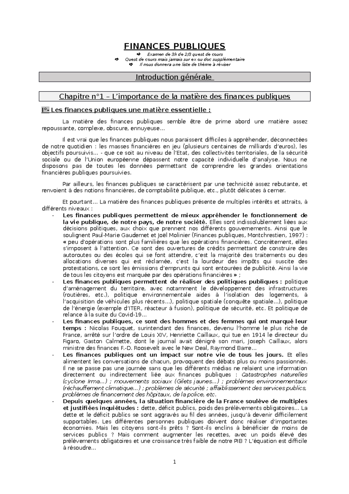 Introduction - Cours Complet - FINANCES PUBLIQUES Examen De 3h De 2/3 ...