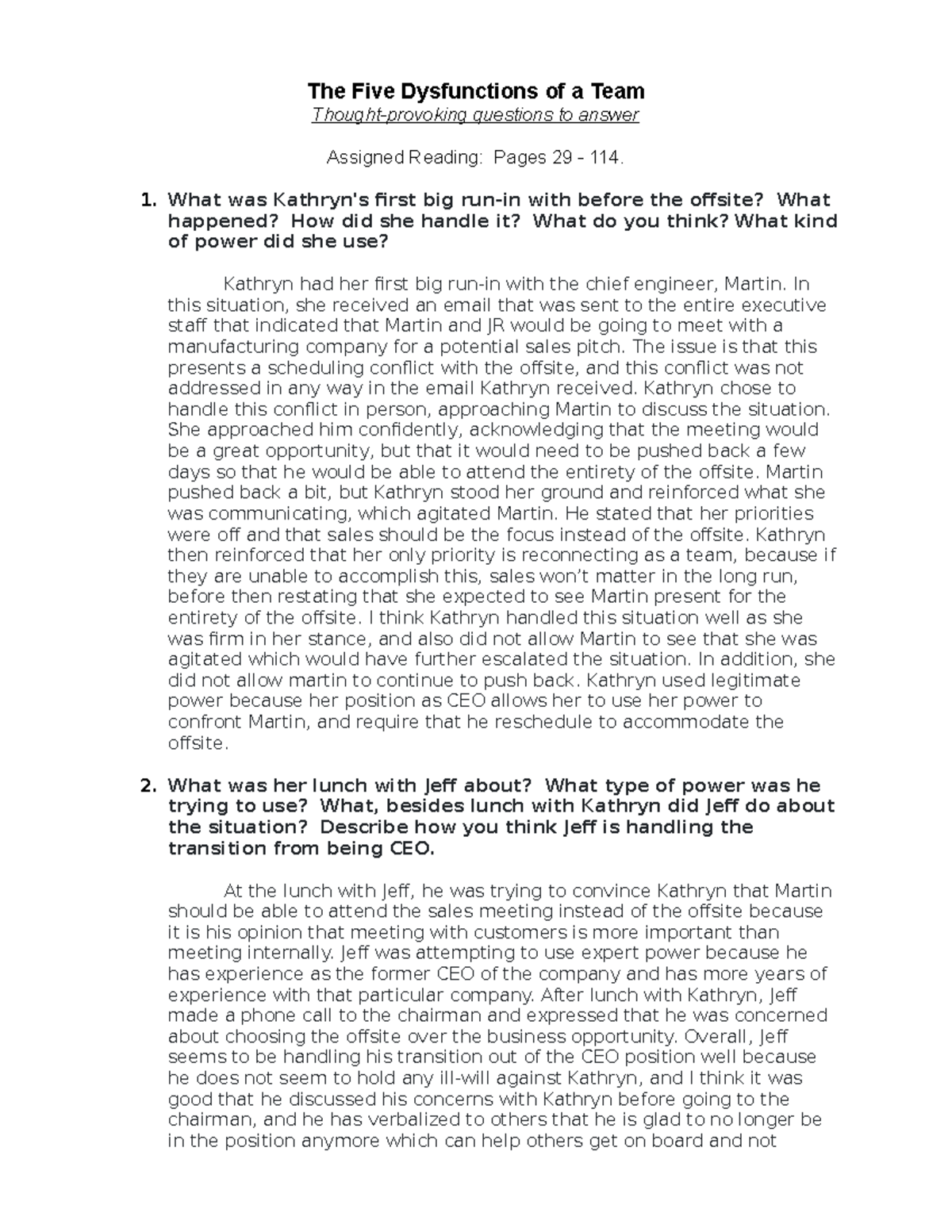 Fox 5 Dysfunctions Worksheet Week 2 - The Five Dysfunctions of a Team ...