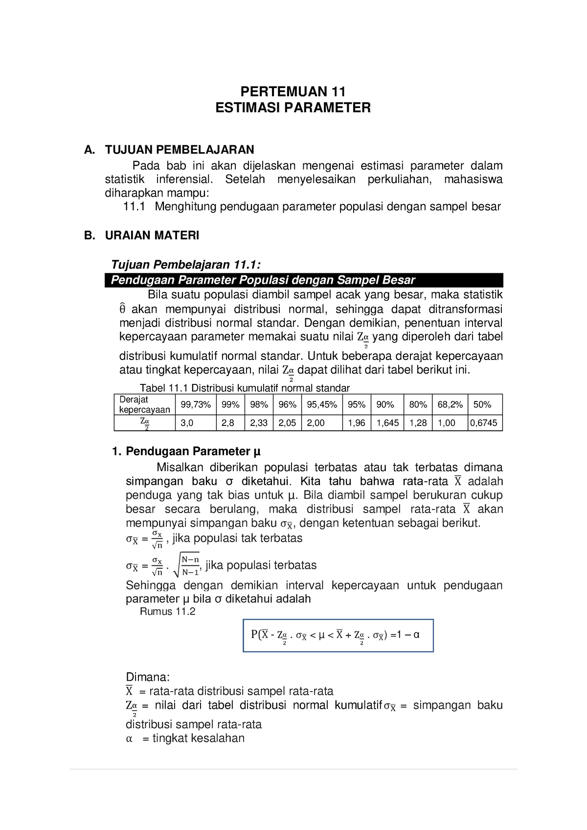 Pertemuan 11 - Uji Dan Praktek - PERTEMUAN 11 ESTIMASI PARAMETER A ...