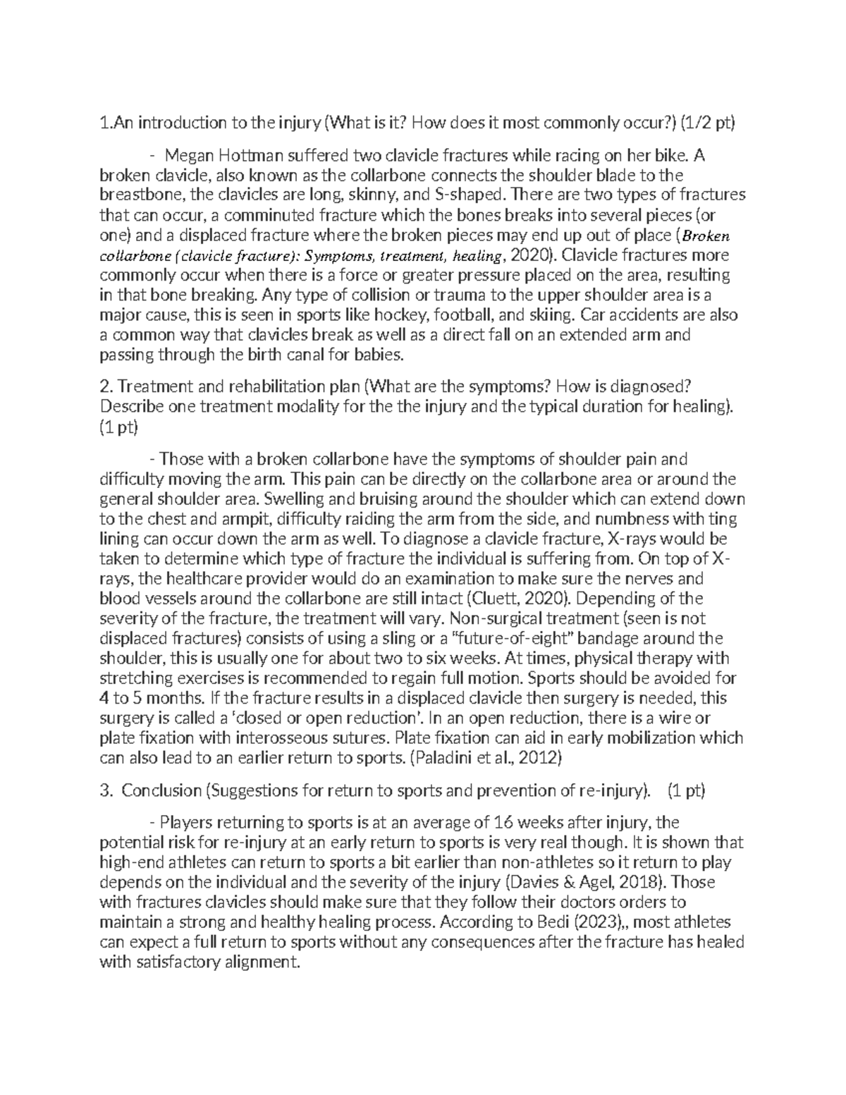 Week 4 Sports Med Assign 1 introduction to the injury (What is it