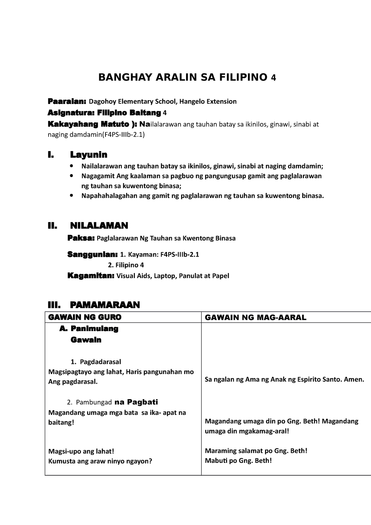 Banghay Aralin Sa Filipino 3 Final Demo - BANGHAY ARALIN SA FILIPINO 4 ...