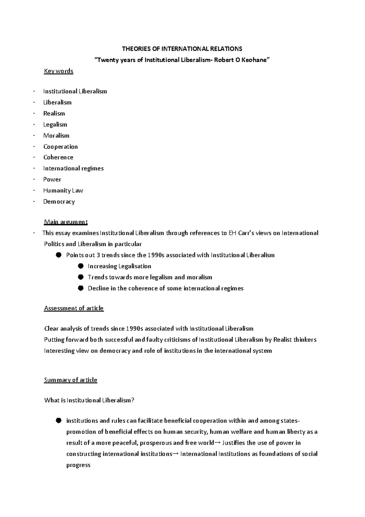 Summary - reading notes 3-5, 7-12 - THEORIES OF INTERNATIONAL RELATIONS ...