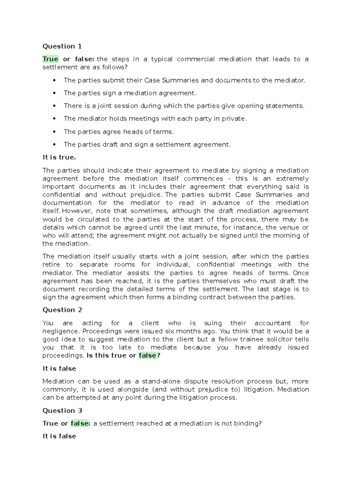 4A - q/a - Question 1 True or false: the steps in a typical commercial ...