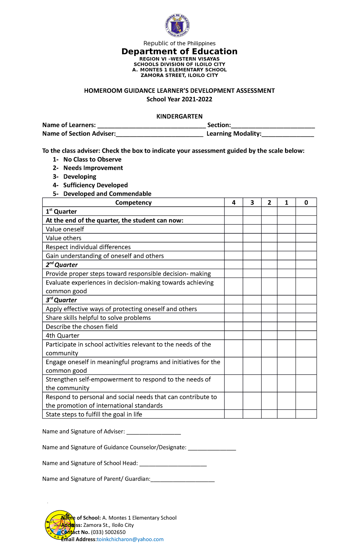 Homeroom Guidance assessment - Republic of the Philippines Department ...