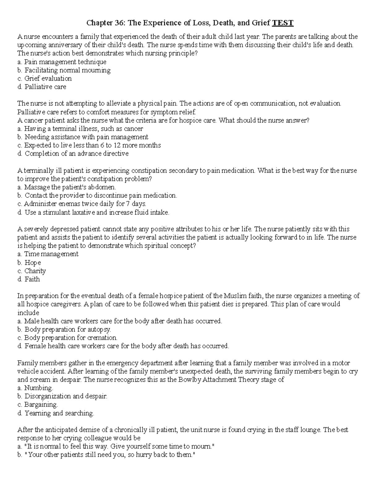 Practice test loss grief - Chapter 36: The Experience of Loss, Death ...