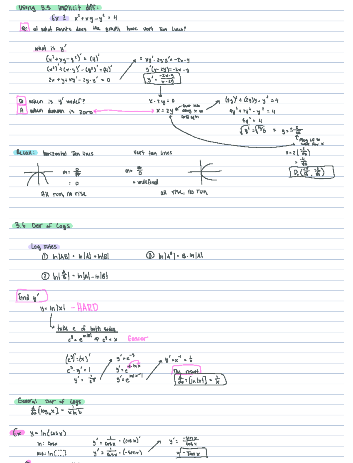 3 6 derivatives of logs using 3 s implicitdiff ex 1 x xy y 4 q