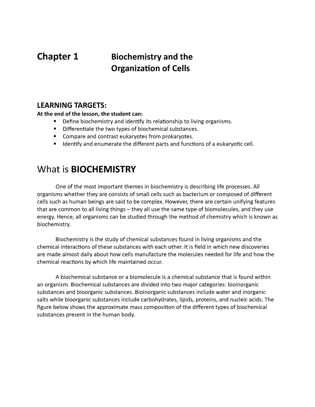 Biochem Chapter 1 Biochem AND Organization OF Cells - Chapter 1 ...