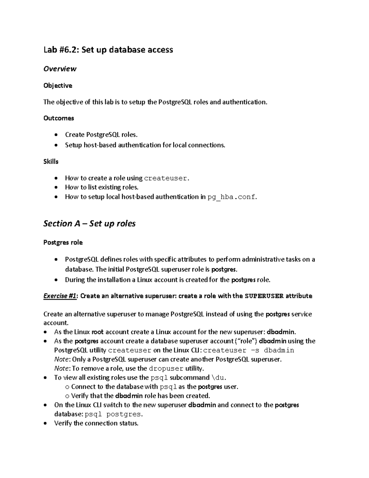 Db-WS 6 - lab - Lab #6: Set up database access Overview Objective The ...