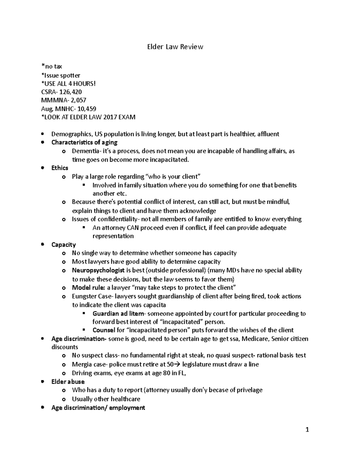 Elder law review - Summary Family Law - Elder Law Review *no tax *Issue ...