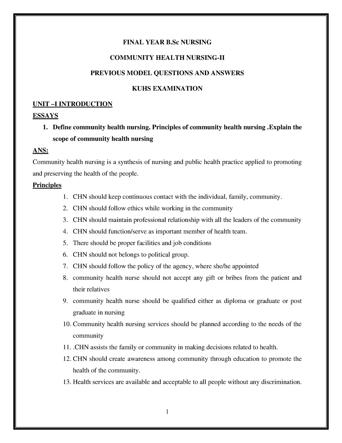 community health nursing 2023 question paper