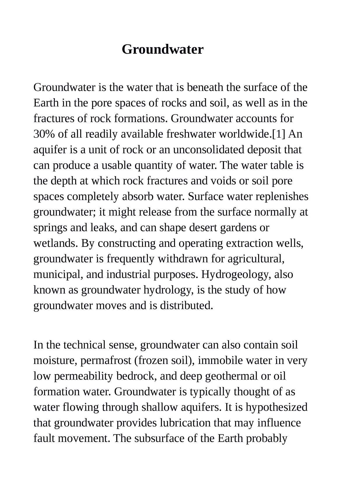 ground water essay