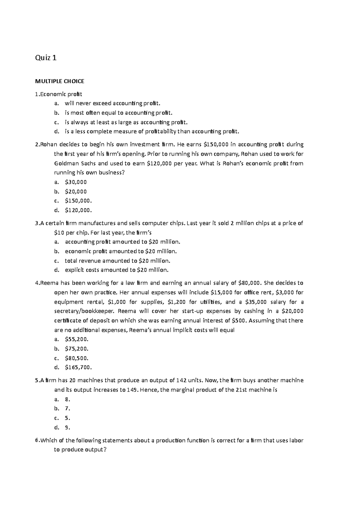 Quiz12 - quiz for practice micro exam - Micro economics - Studocu