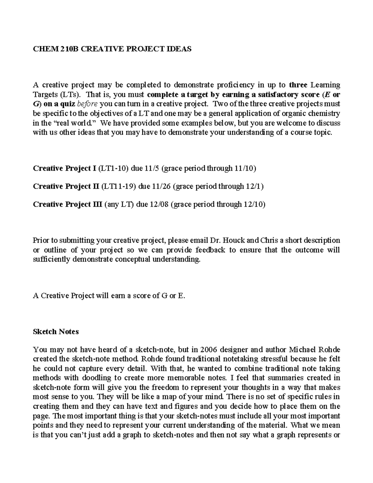 Creative project ideas 210 - CHEM 210B CREATIVE PROJECT IDEAS A ...