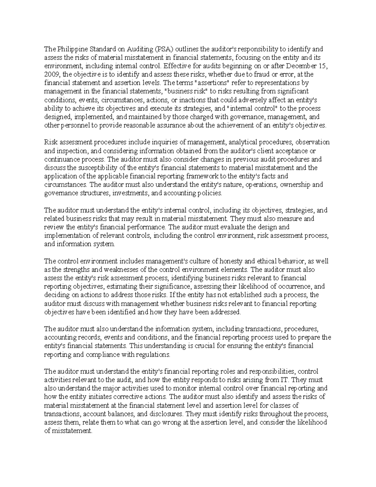 PAS315 The Philippine Standard on Auditing (PSA) outlines the