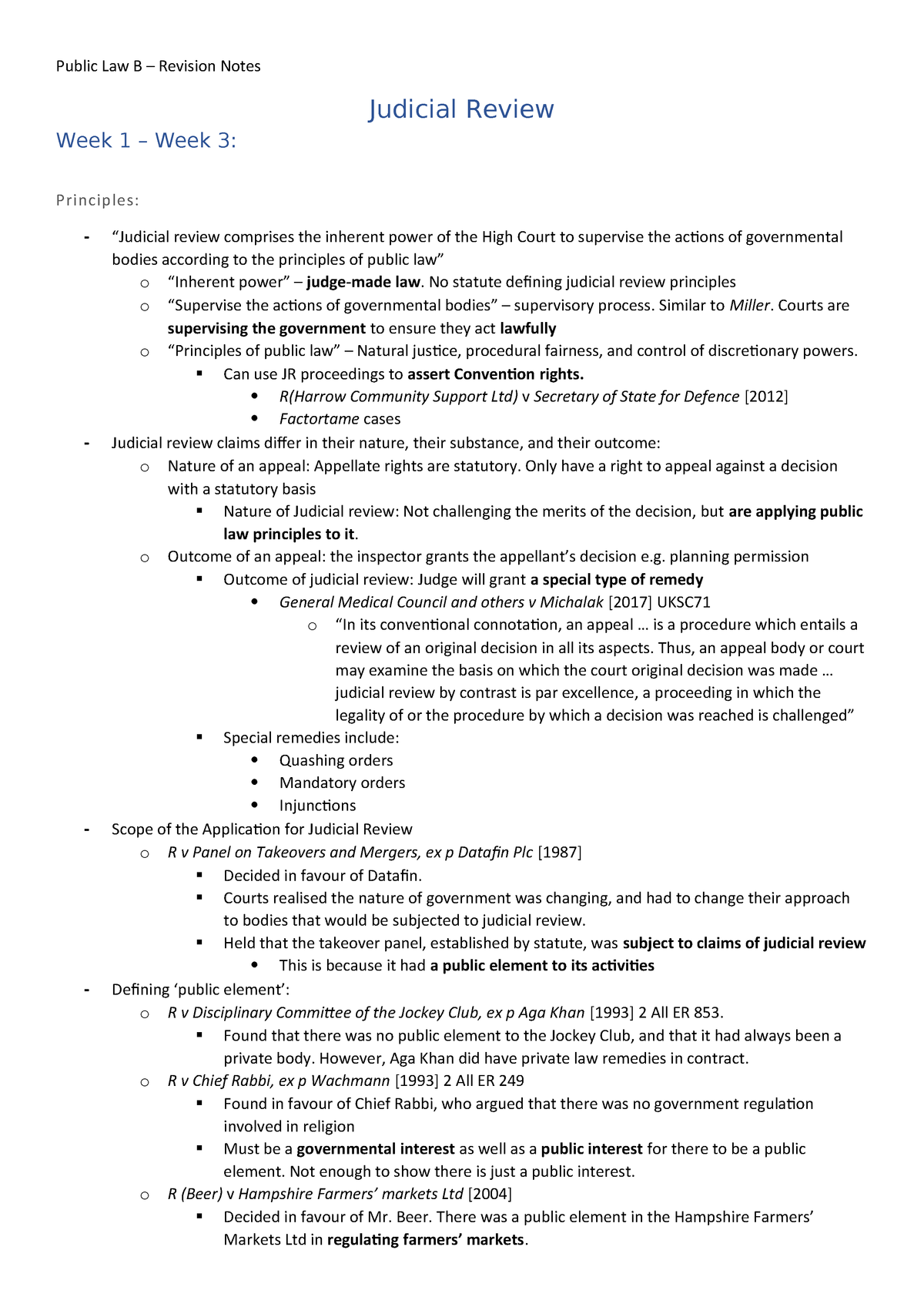 Public Law B Judicial Review Revision Notes 1 Basic Principles - StuDocu