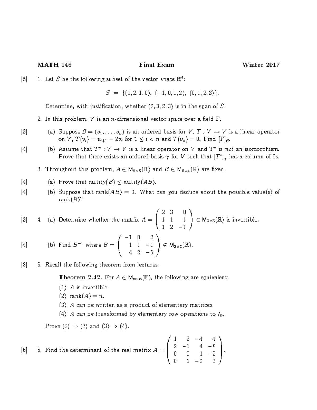 Exam 15 December 2017, questions - MATH 146 [5] Final Exam Winter 2017 ...