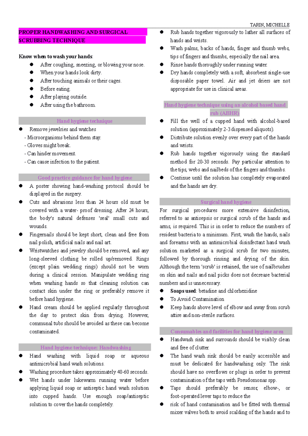 MT- Infcon 1 - ... - PROPER HANDWASHING AND SURGICAL SCRUBBING ...