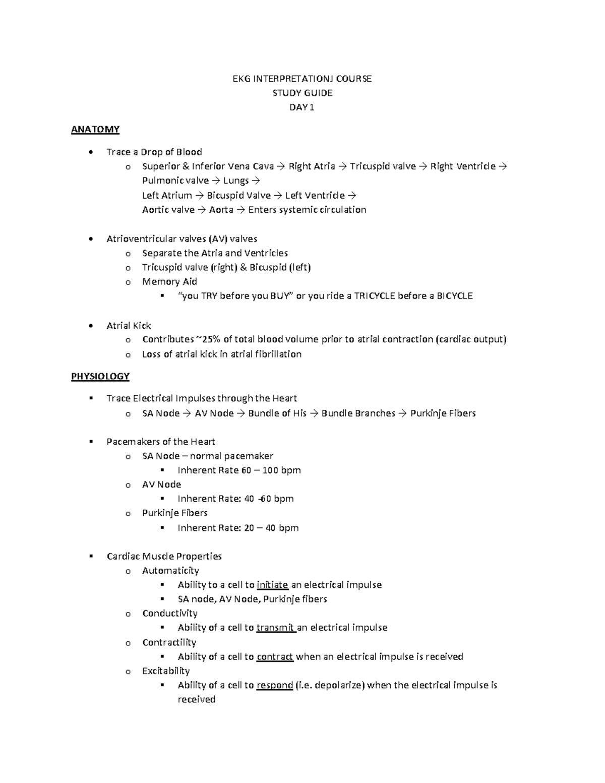 EKG Course Review Day 1 - EKG - EKG INTERPRETATIONJ COURSE STUDY GUIDE ...