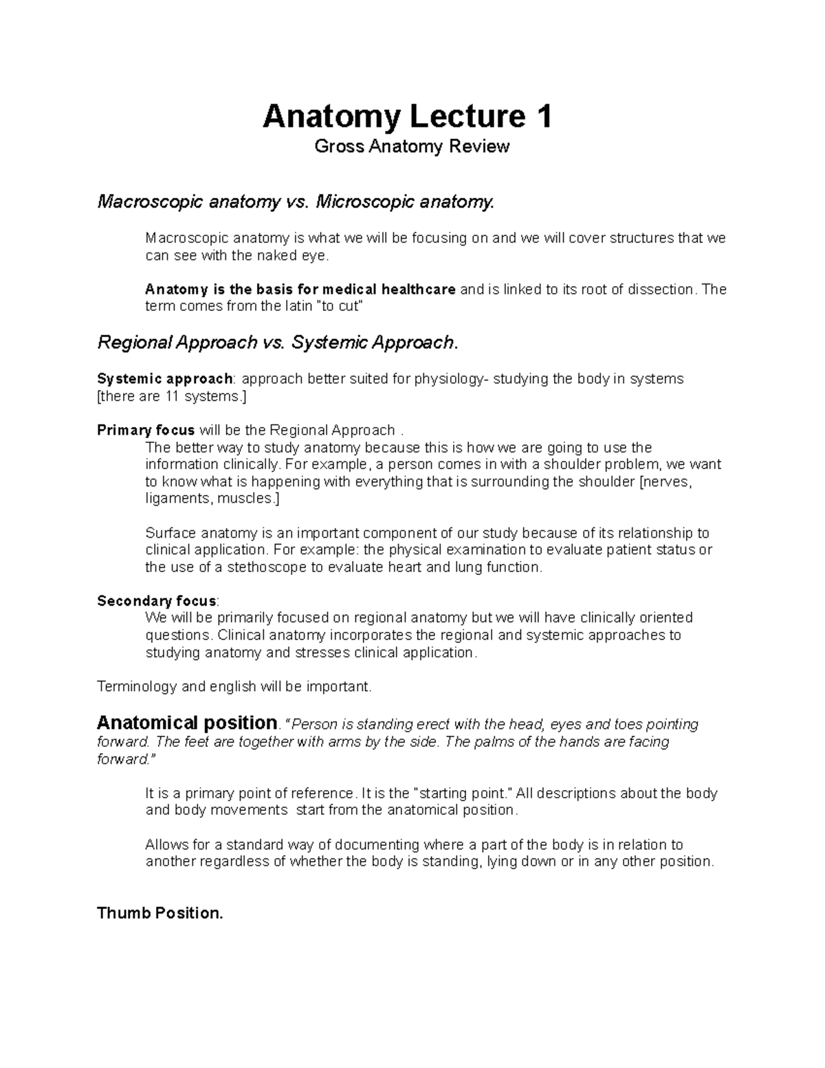 Gross Anatomy Review - Study Guide - Anatomy Lecture 1 Gross Anatomy ...