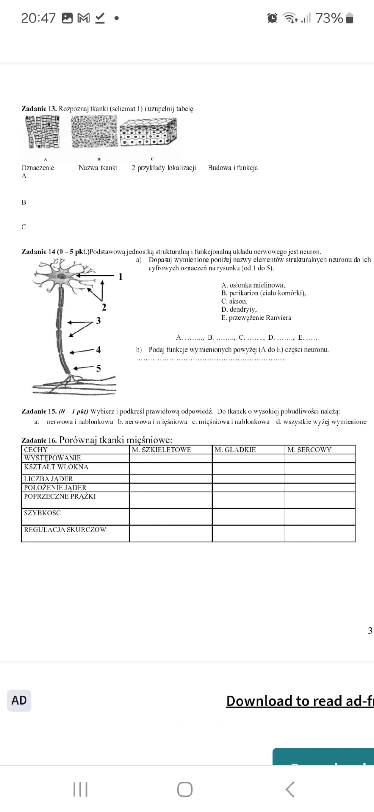 Sprawdzian Biologia Tkanki Kl 6