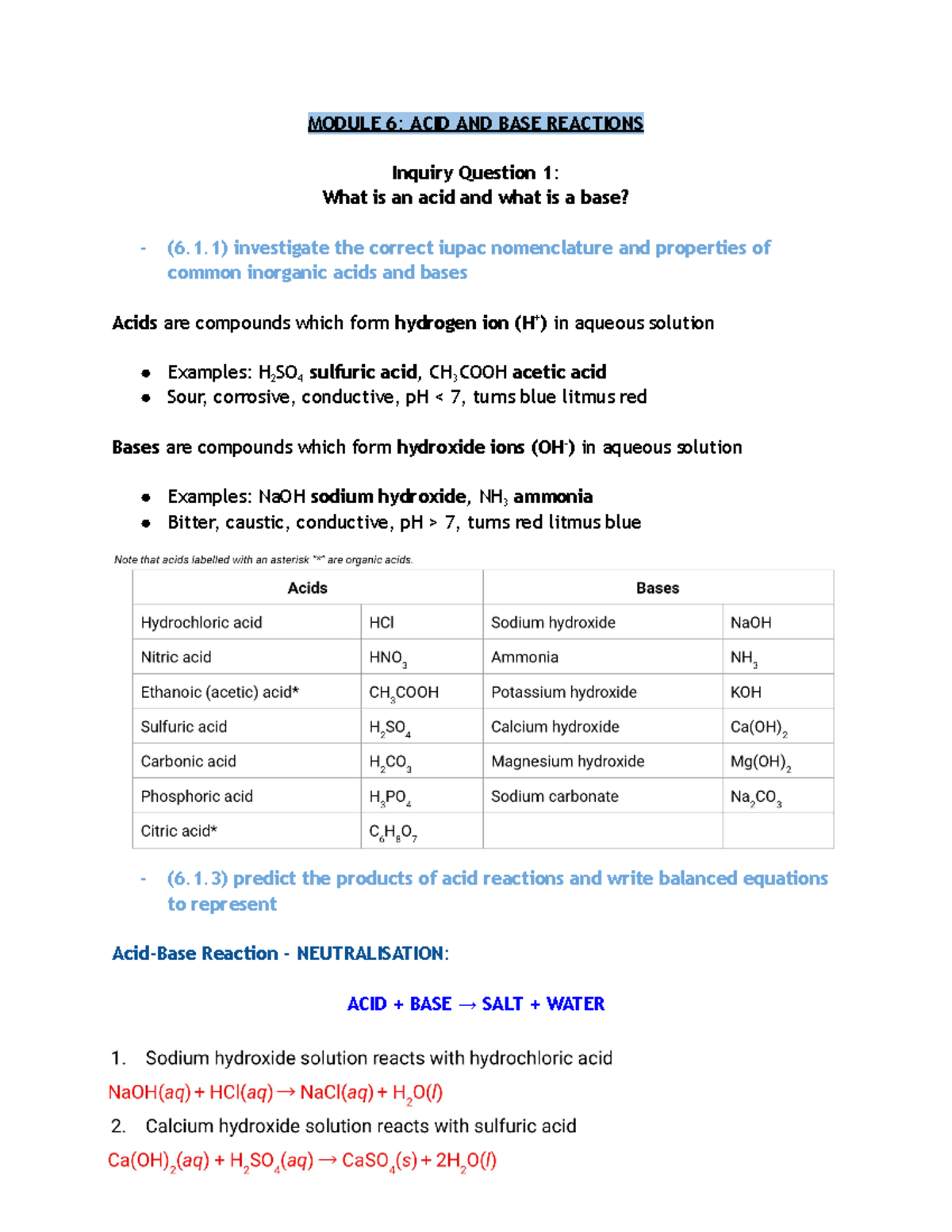 HSC CHEM [MOD 6] - module 6 chemistry notes - MODULE 6: ACID AND BASE ...