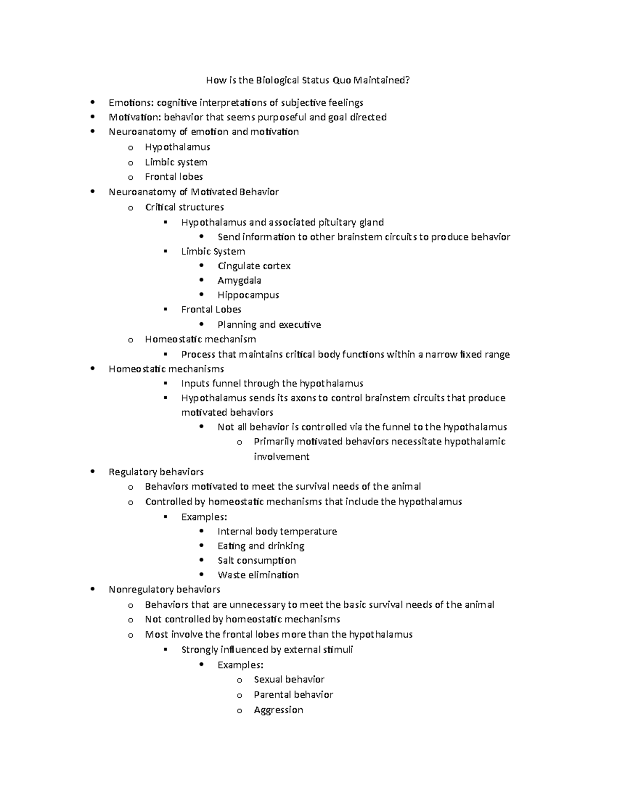 Chapter 12 How is the Biological Status Quo Maintained How is the