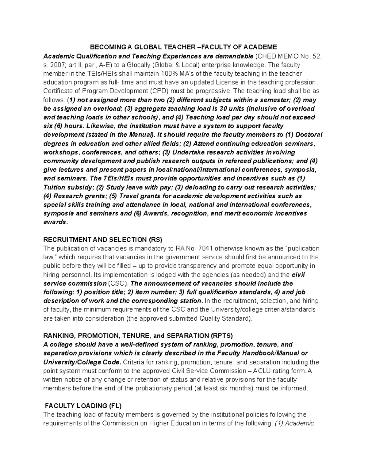 Profed 1 8 - Professional education: Becoming a Global Teacher- notes ...