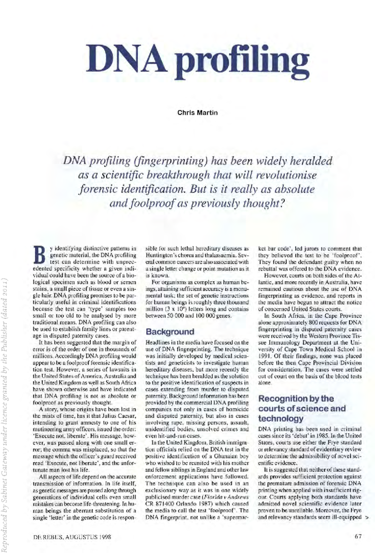 DNA Profiling - DNA profiling Chris Martin DNA profiling ...