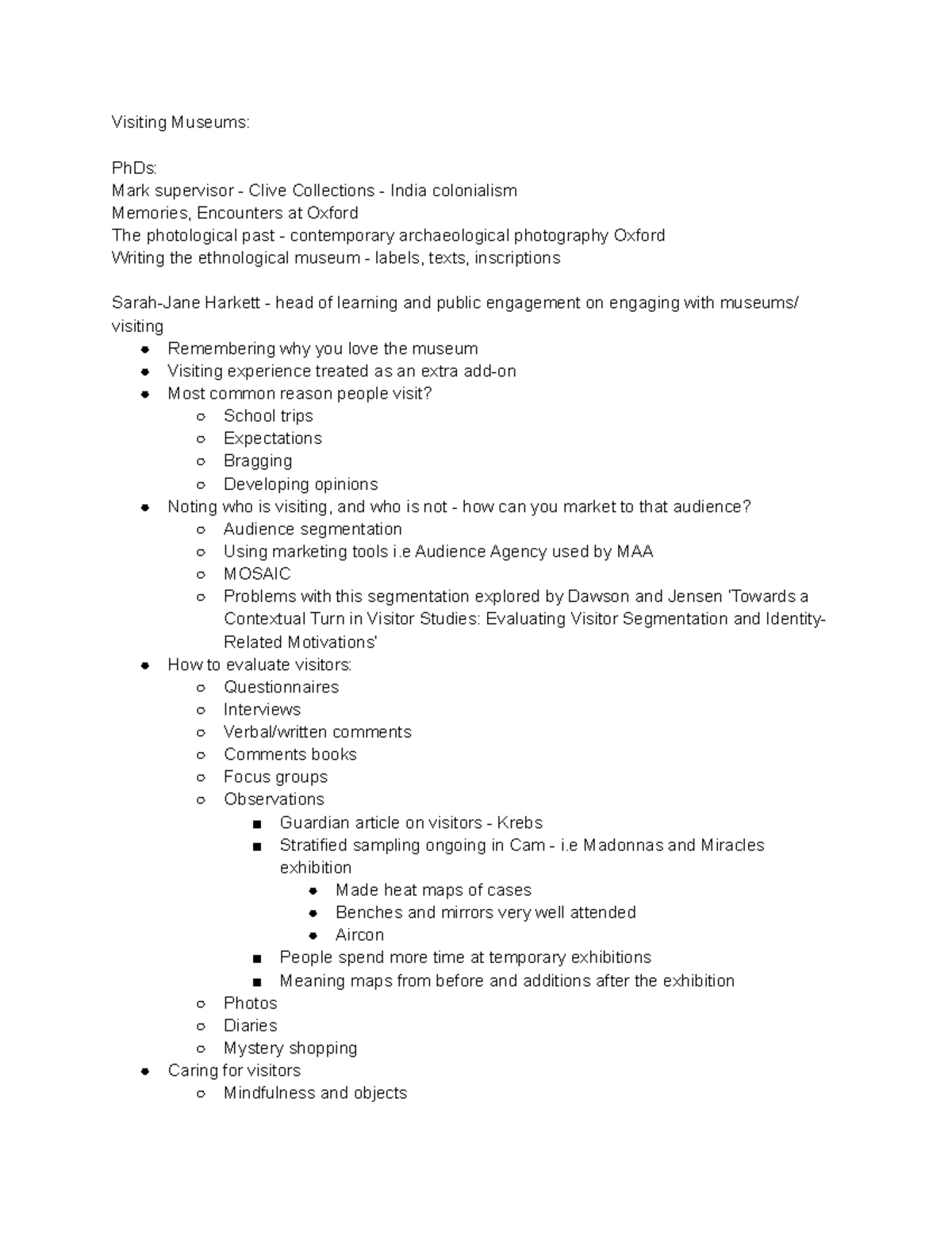 5 Visiting Museums - Lecture notes 5 - Visiting Museums: PhDs: Mark ...