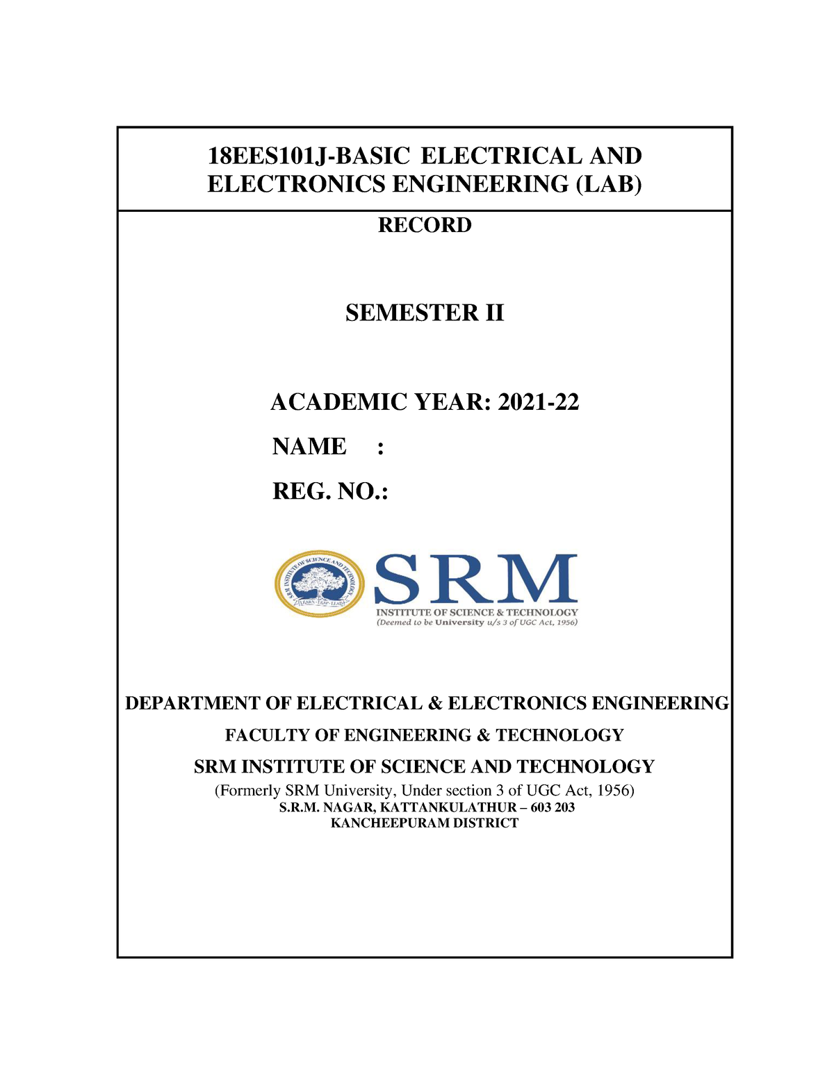 18EES101J -BEEE LAB Record (2) (1)-converted - 18EES101J-BASIC ...