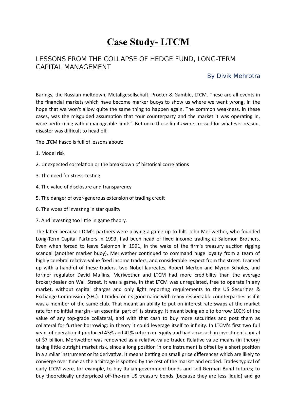 ltcm case study pdf