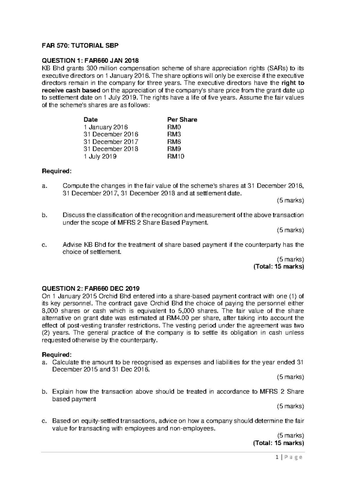 Tutorial SBP pdf - 1 | P a g e FAR 570: TUTORIAL SBP QUESTION 1: FAR660 ...
