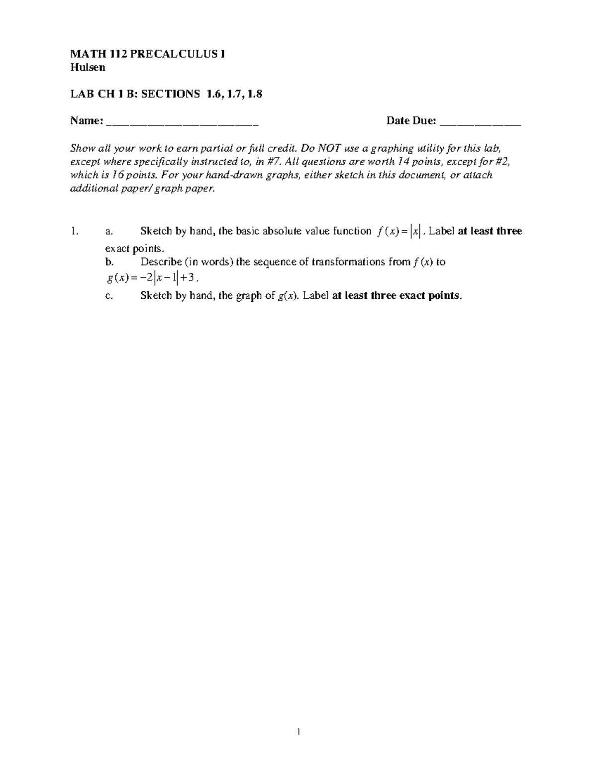 PCI Lab Chapter 1 B - MATH 112 PRECALCULUS I Hulsen LAB CH 1 B ...