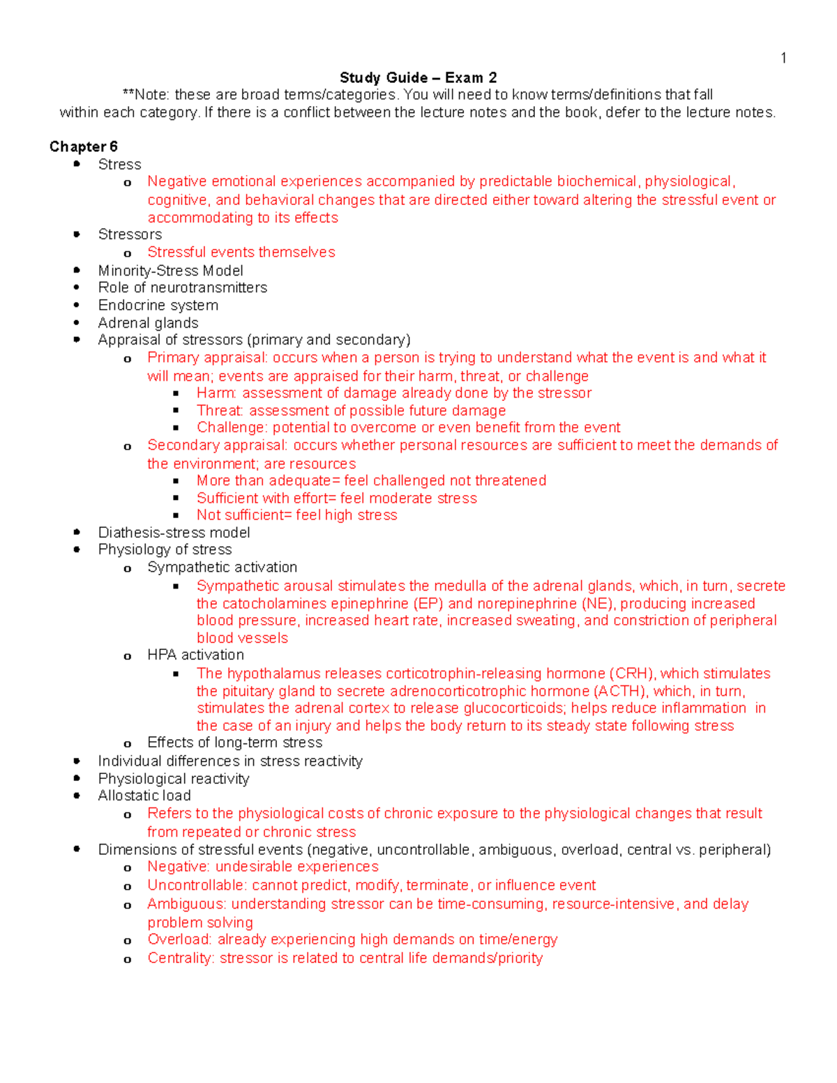 Study Guide - Exam 2 - Study Guide – Exam 2 **Note: these are broad ...