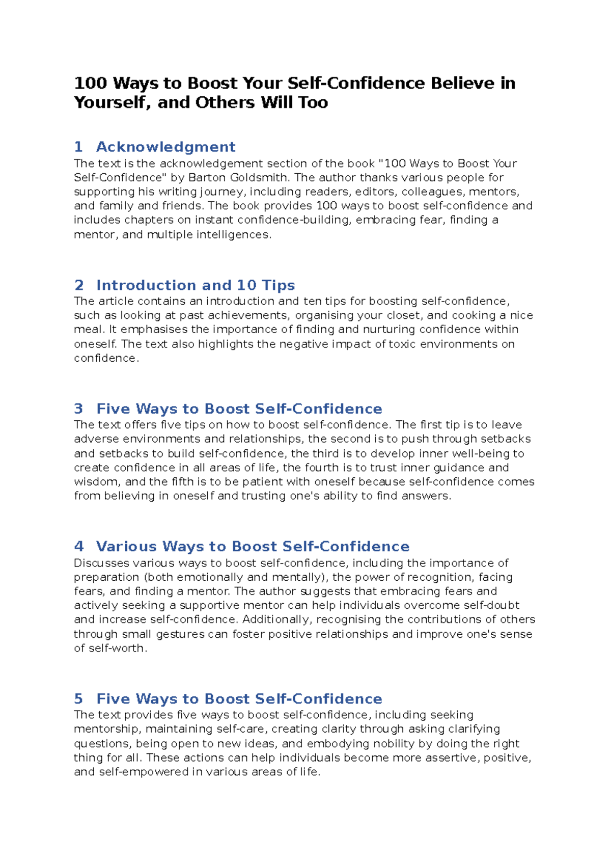 100 Ways to Boost Your Self-confidence - The author thanks various ...