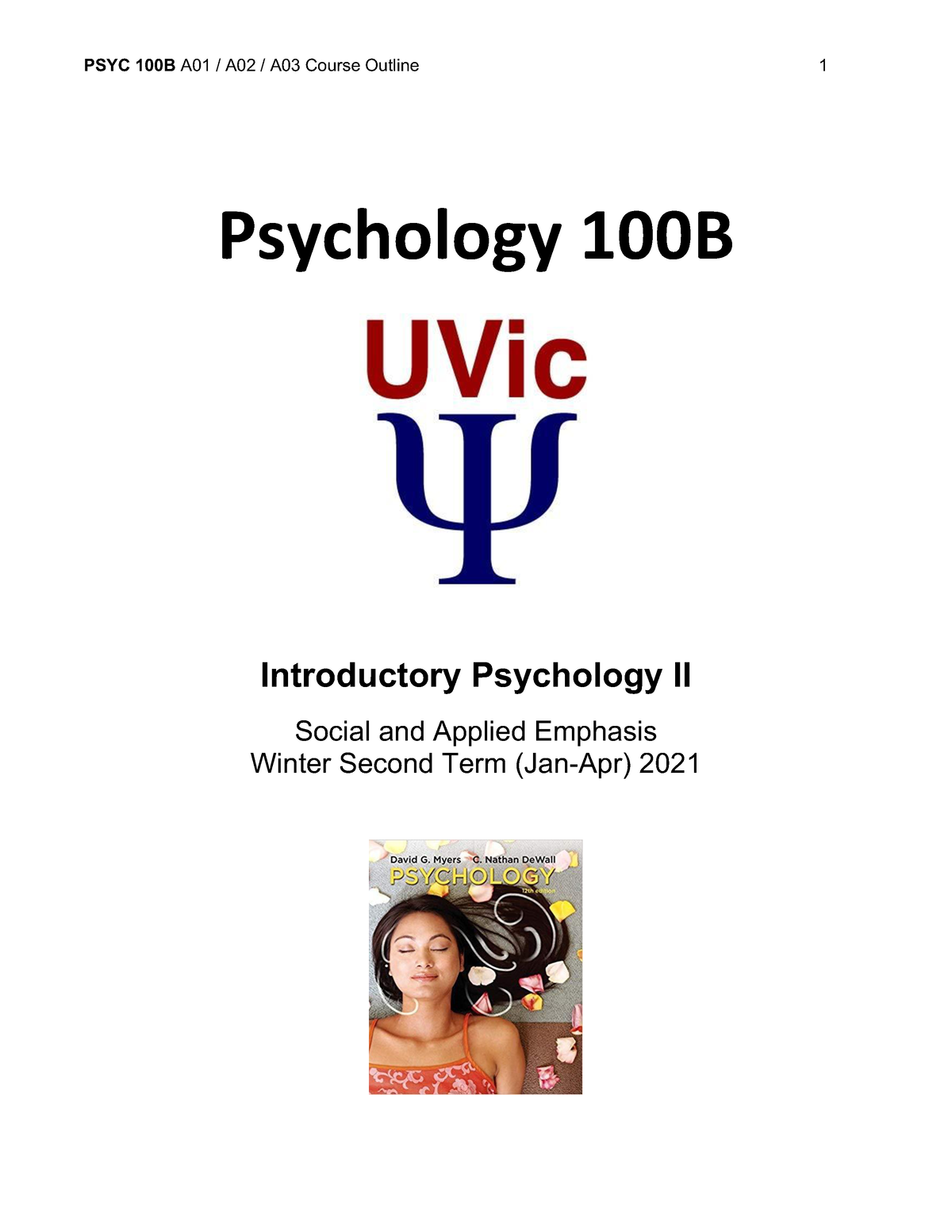 Psyc 100B Full Course Outline 3 - Psychology 100B Introductory ...