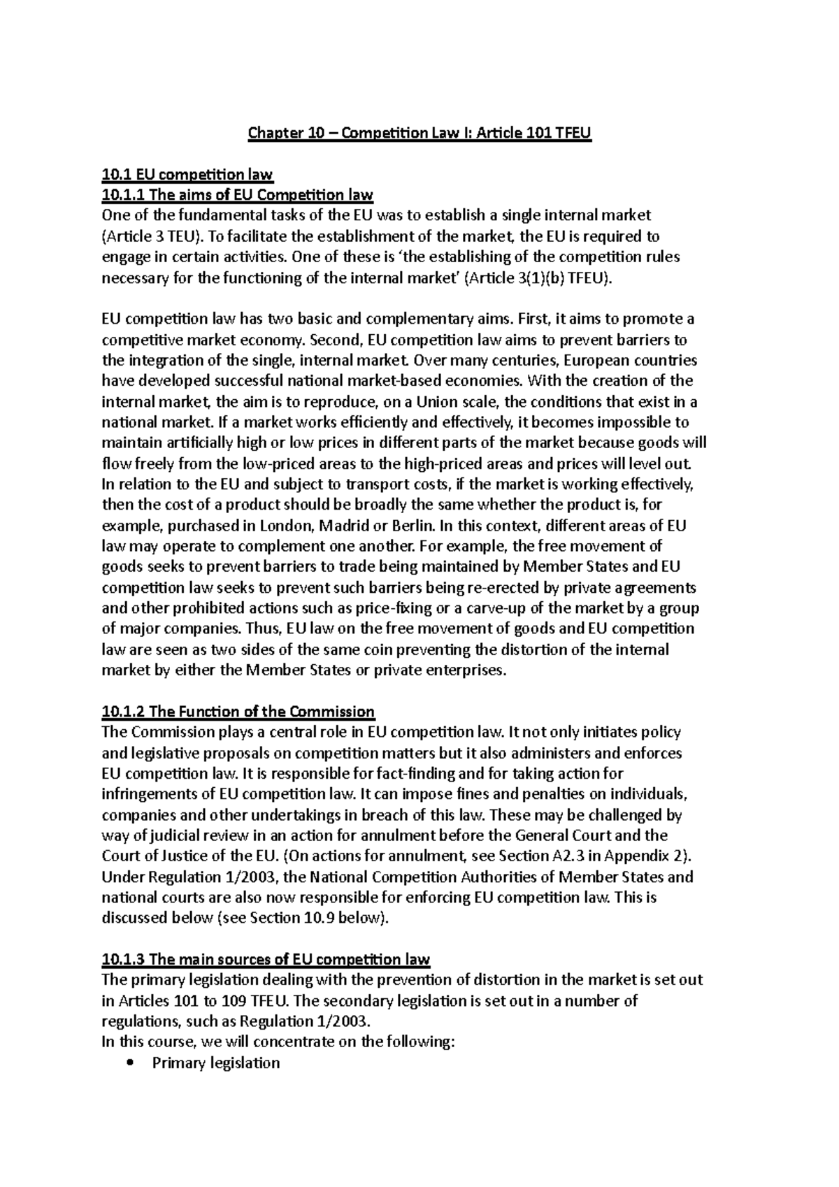 Chapter 10 – Competition Law I- Article 101 TF EU - Chapter 10 ...