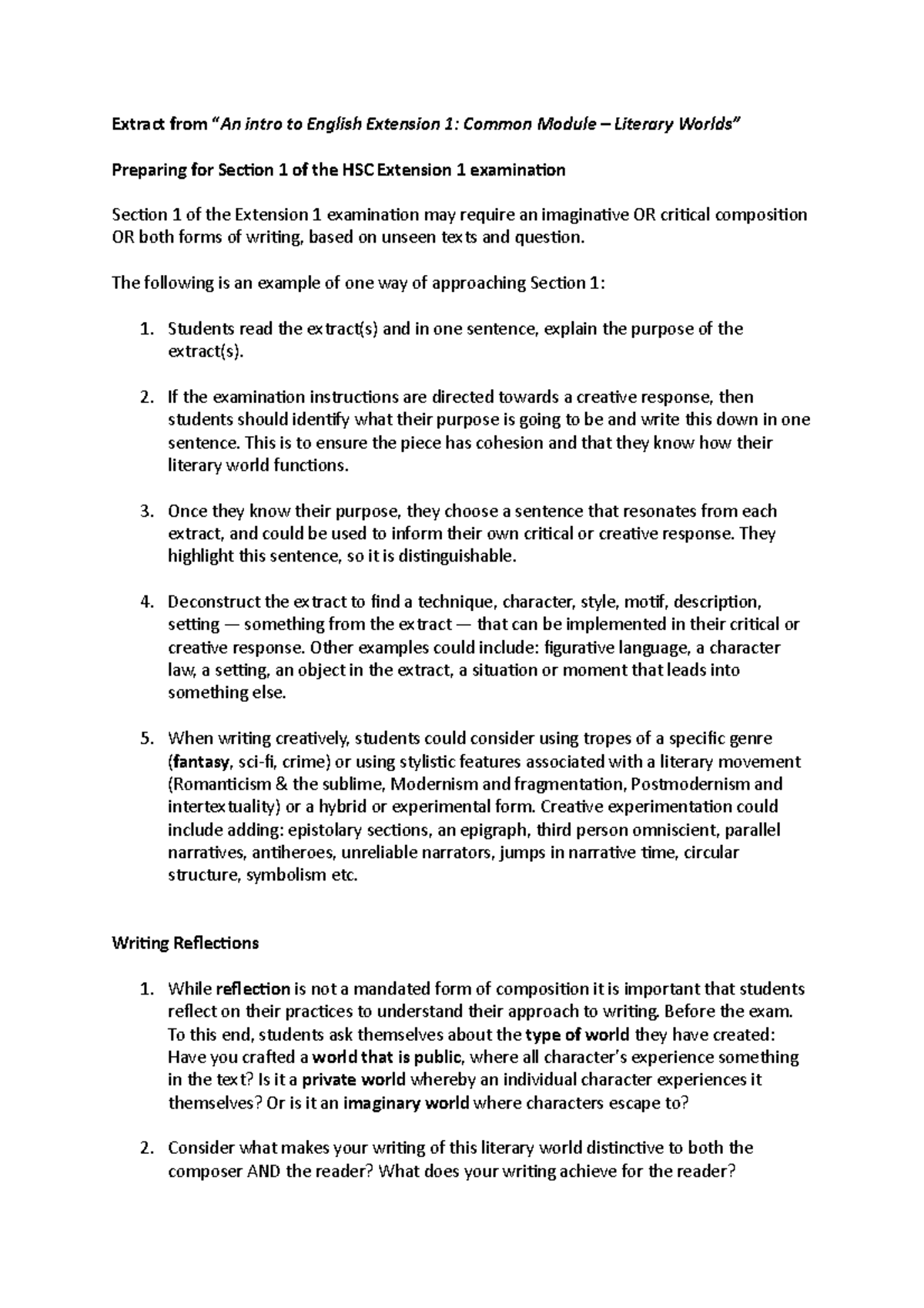 How to approach Section 1 of Literary Worlds Extract from “ An intro