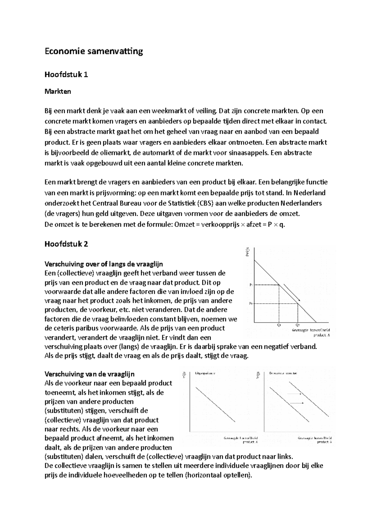 Economie Vraag En Aanbod - Economie Samenvatting Hoofdstuk 1 Markten ...