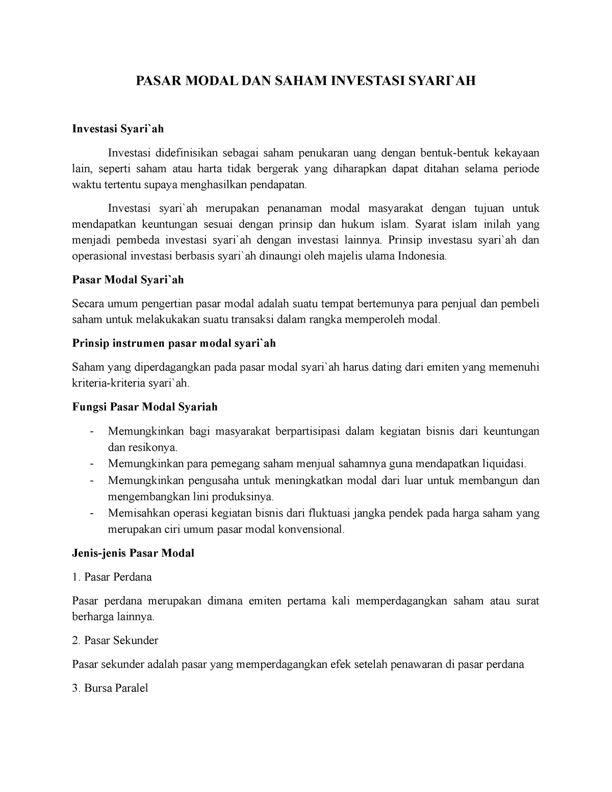 Pasar Modal DAN Saham Investasi Syari - PASAR MODAL DAN SAHAM INVESTASI ...